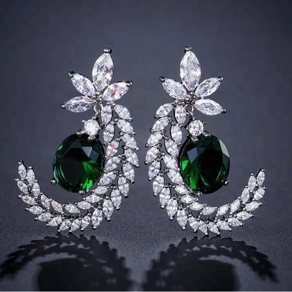 Sapphire Blue C Shape Drop CZ Diamond Stimulate Earrings